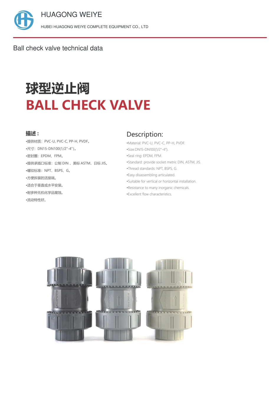 Ball check valve technical data