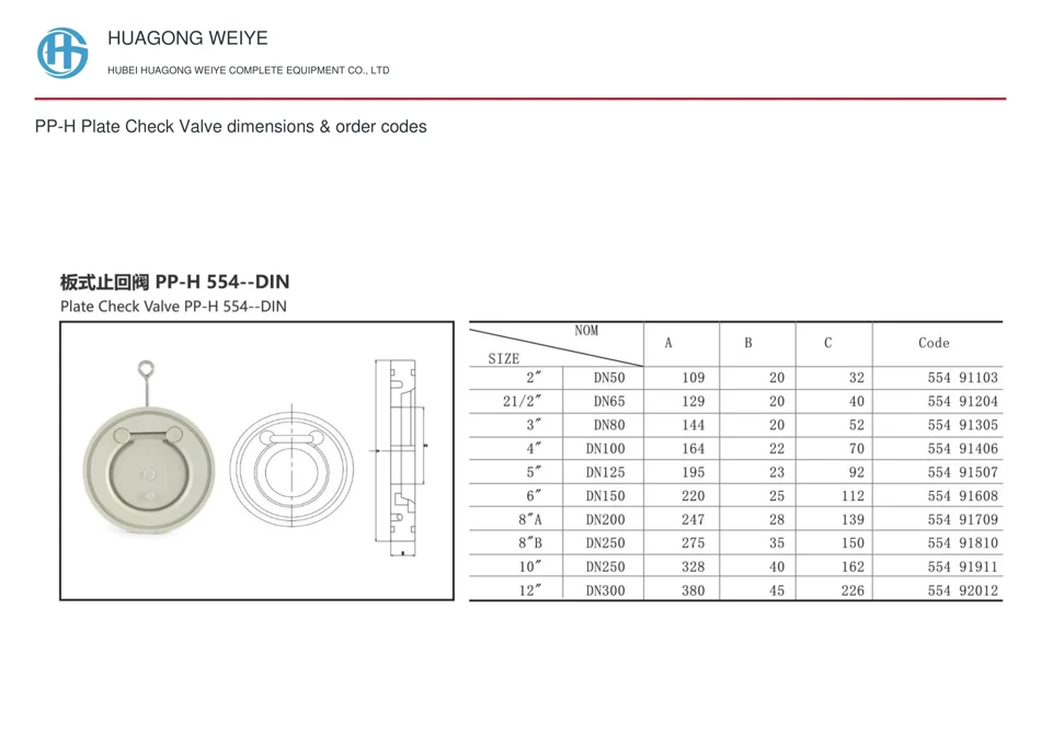 PP-H Plate Check Valve dimensions & order codes