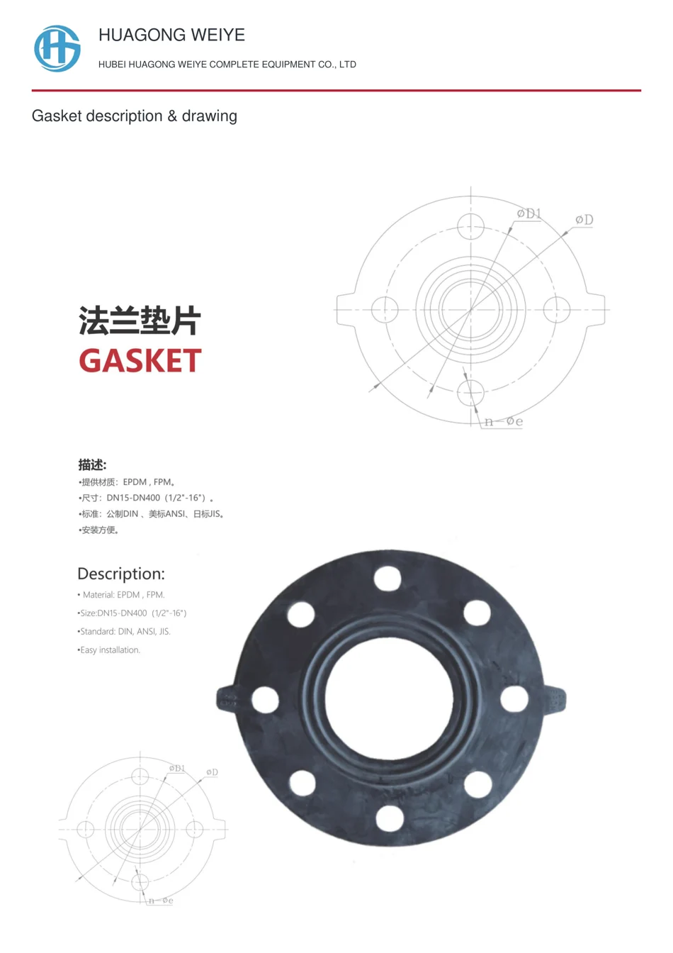 Gasket description & drawing